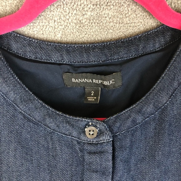 banana republic preppy Belted Denim dark wash wide leg cropped jumpsuit size 2 - Picture 5 of 11